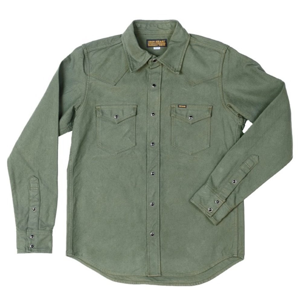 IRON HEART 13OZ MILITARY SERGE SNAP SHIRT - IHSH-235-OLV - Sz Small